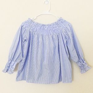 Off The Shoulder White & Blue Striped Shirt